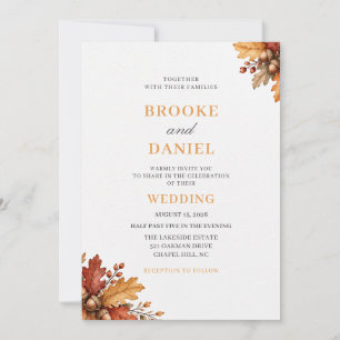 Invitación Boda Otoñal de Roble Rústico con Bellota