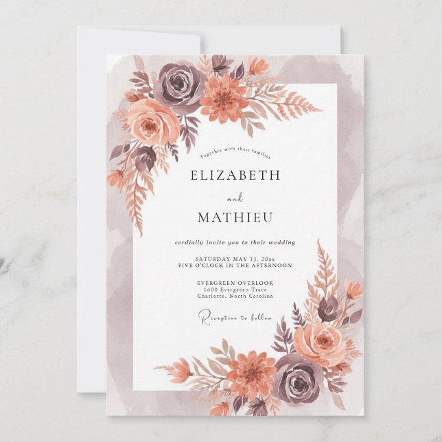 Invitación Boda Otoñal de Terracota Malhumorada (Anverso)