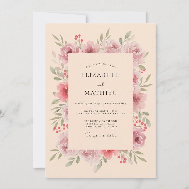 Invitación Boda Otoñal Delicada de Melocotón (Anverso)