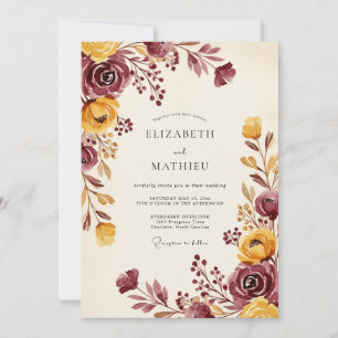 Invitación Boda Otoñal Dorada de Borgoña