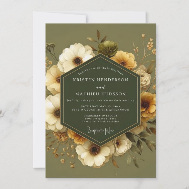 Invitación Boda Otoñal Dorada Oliva (Anverso)