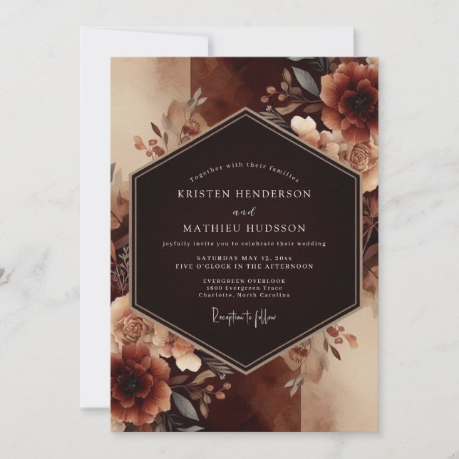 Invitación Boda Otoñal Dramática de Color Óxido (Anverso)