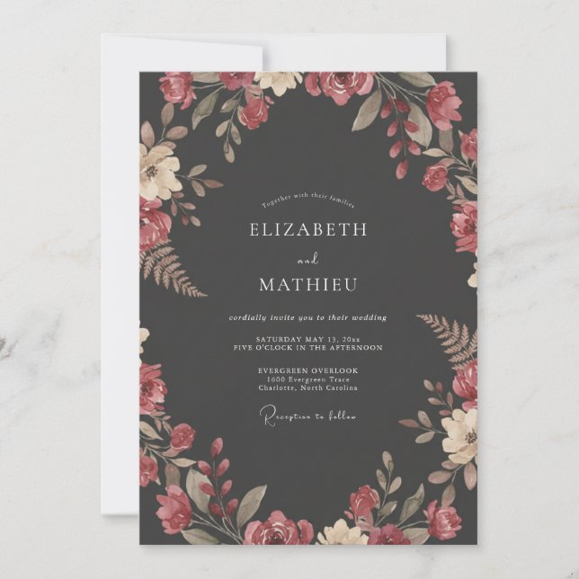 Invitación Boda Otoñal Dramática de Gris Carbón (Anverso)