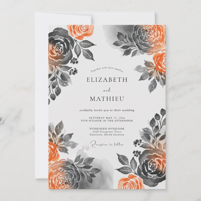 Invitación Boda Otoñal Dramática de Naranja Quemada (Anverso)