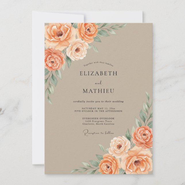 Invitación Boda Otoñal Elegante de Albaricoque (Anverso)