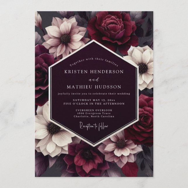Invitación Boda Otoñal Elegante de Borgoña (Anverso)