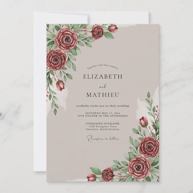 Invitación Boda Otoñal Elegante de Borgoña (Anverso)