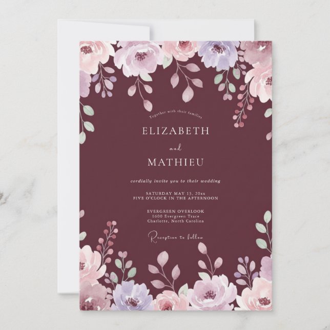 Invitación Boda Otoñal Elegante de Borgoña (Anverso)