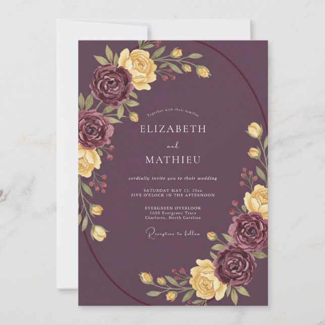 Invitación Boda Otoñal Elegante de Ciruela (Anverso)