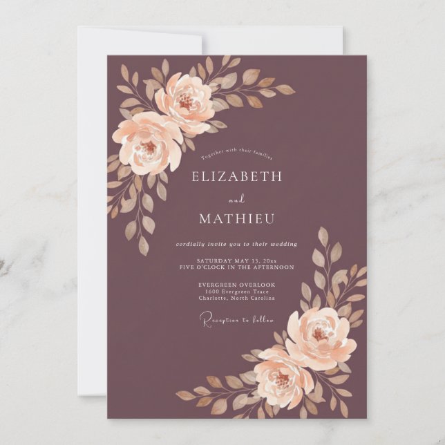 Invitación Boda Otoñal Elegante de Ciruela (Anverso)