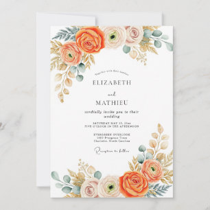 Invitación Boda Otoñal Elegante de Naranja Quemada