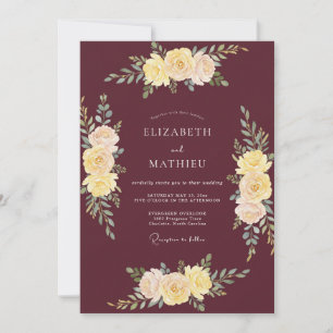 Invitación Boda Otoñal Elegante Granate