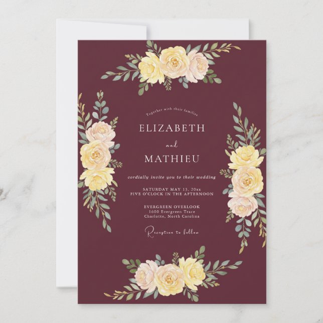 Invitación Boda Otoñal Elegante Granate (Anverso)