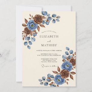 Invitación Boda Otoñal en Azul Polvo Pulido
