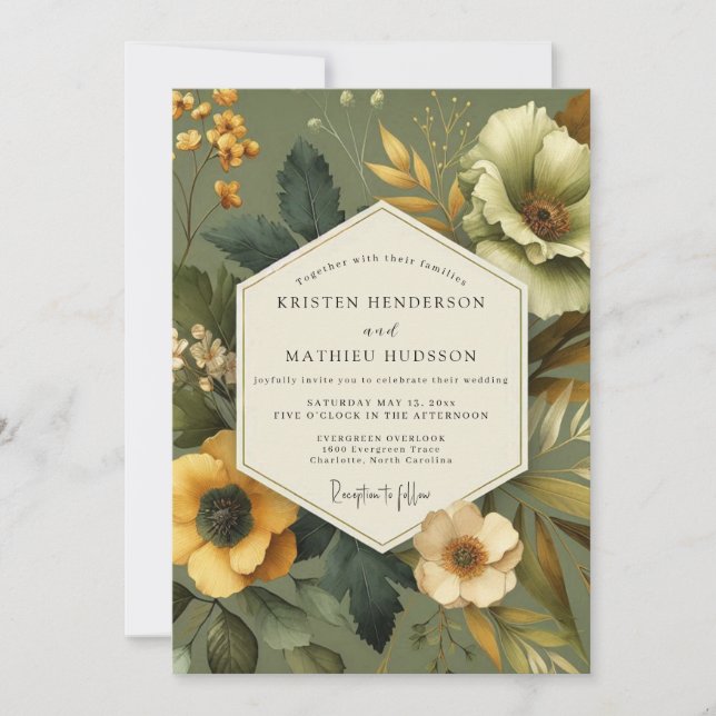 Invitación Boda Otoñal en Ocra y Salvia (Anverso)