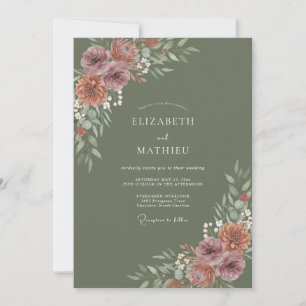 Invitación Boda Otoñal en Verde Oliva Silenciado