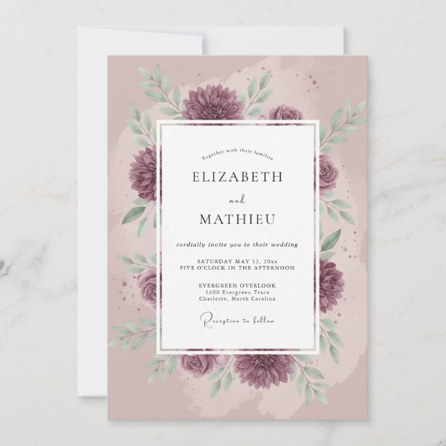 Invitación Boda Otoñal Encantadora Ciruela (Anverso)