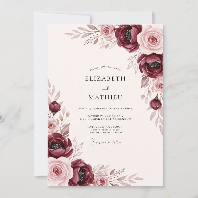 Invitación Boda Otoñal Encantadora de Borgoña (Anverso)
