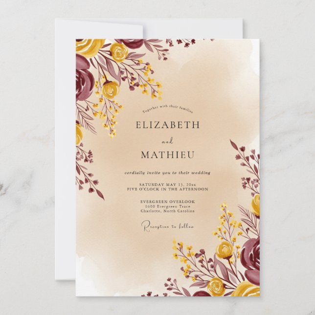 Invitación Boda Otoñal Espléndida de Borgoña (Anverso)