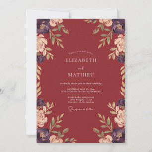 Invitación Boda Otoñal Espléndida de Color Granate