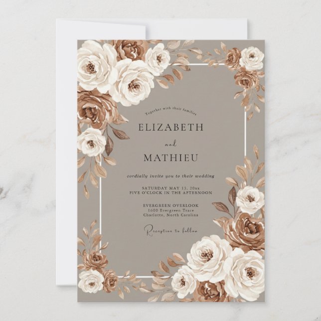 Invitación Boda Otoñal Espléndida de Color Taupe (Anverso)