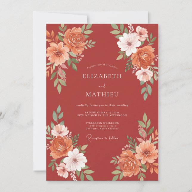 Invitación Boda Otoñal Espléndida de Terracota (Anverso)
