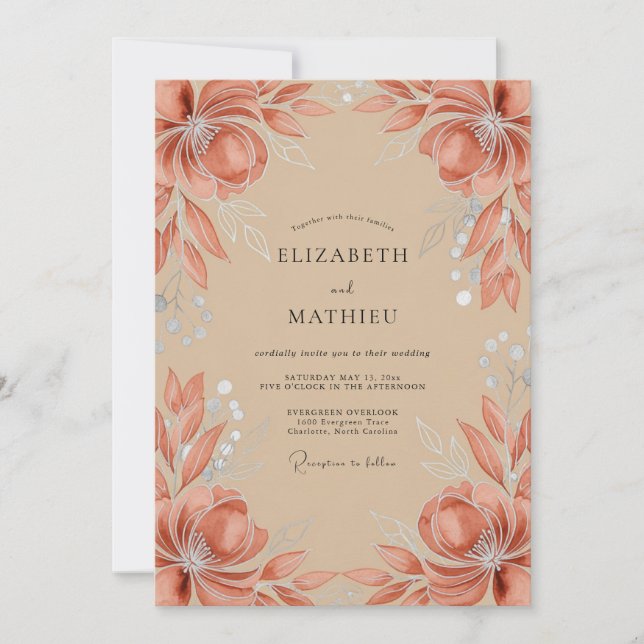 Invitación Boda Otoñal Etérea de Terracota (Anverso)