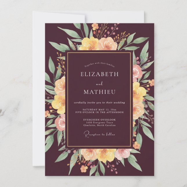 Invitación Boda Otoñal Exuberante de Ciruela (Anverso)