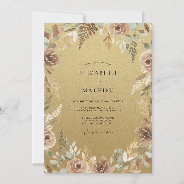 Invitación Boda Otoñal Exuberante Dorada (Anverso)
