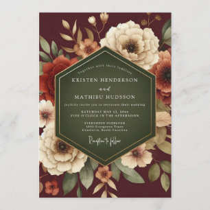 Invitación Boda Otoñal Exuberante en Color Burdeos