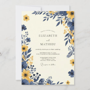 Invitación Boda Otoñal Exuberante en Ochre y Azul Marino