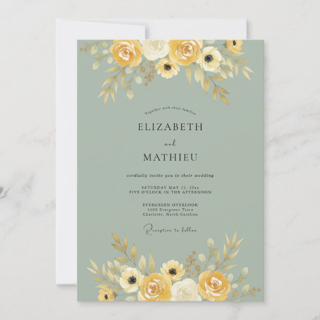 Invitación Boda Otoñal Flor Amarilla (Anverso)
