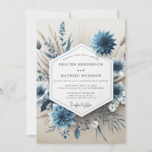 Invitación Boda Otoñal Floral Azul Pizarra