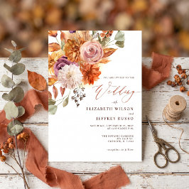 Invitación Boda Otoñal Floral Botánica Rústica de Terracota