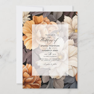 Invitación Boda Otoñal Floral de Café con Leche a Caramelo