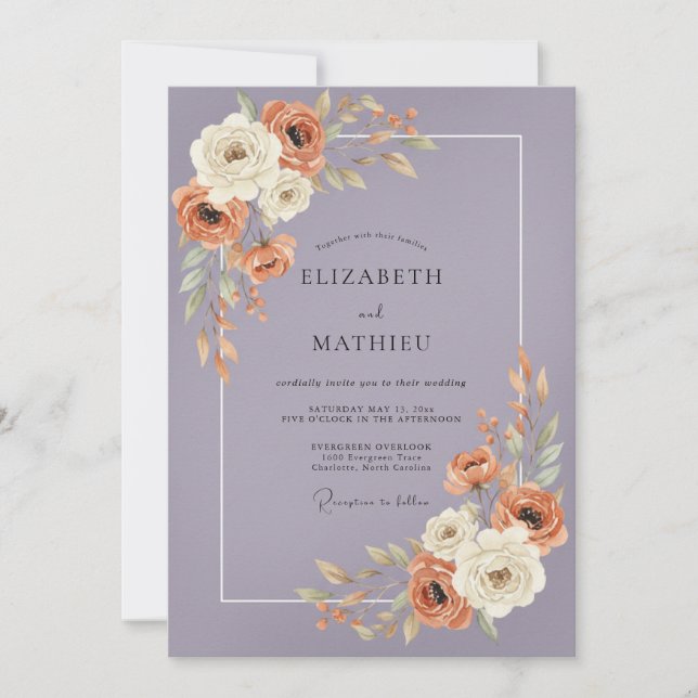 Invitación Boda Otoñal Floral de Lavanda (Anverso)