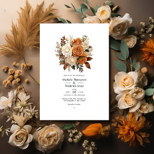 Invitación Boda Otoñal Floral de Marrón a Caramelo