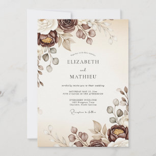 Invitación Boda Otoñal Floral Espresso