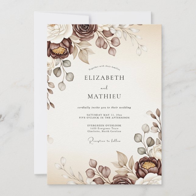 Invitación Boda Otoñal Floral Espresso (Anverso)