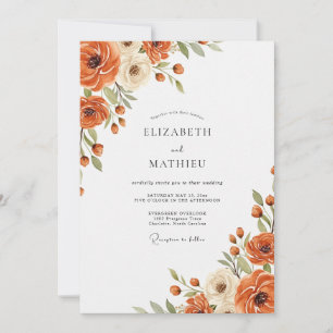 Invitación Boda Otoñal Floral Naranja