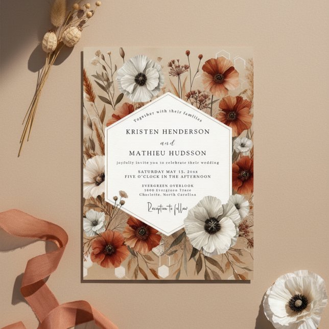Invitación Boda Otoñal Floral Naranja Quemada (Subido por el creador)