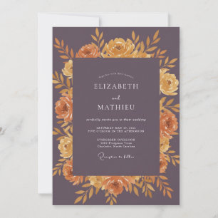 Invitación Boda Otoñal Floral Pintoresca de Ciruela