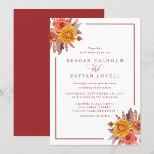 Invitación Boda Otoñal Floral Rústica de Otoño