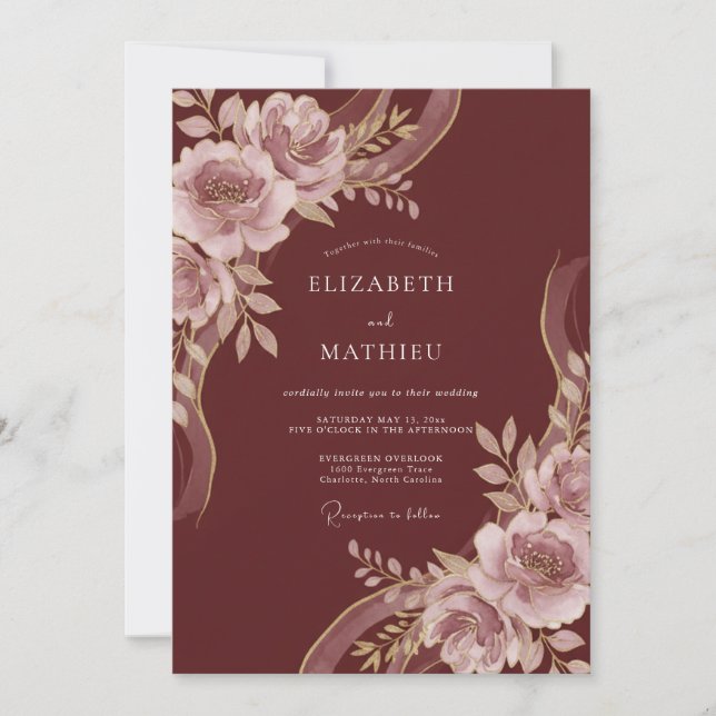 Invitación Boda Otoñal Gloriosa de Borgoña (Anverso)