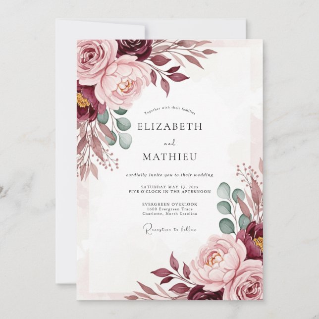 Invitación Boda Otoñal Grandiosa de Borgoña (Anverso)