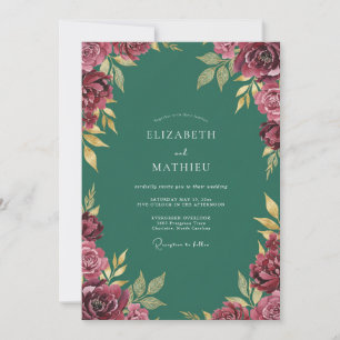 Invitación Boda Otoñal Grandiosa Granate