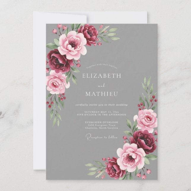 Invitación Boda Otoñal Gris Ornamentada (Anverso)