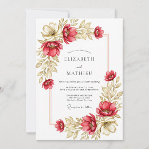 Invitación Boda Otoñal Ilustrativa Carmesí Regia