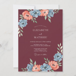 Invitación Boda Otoñal Ilustrativa de Borgoña