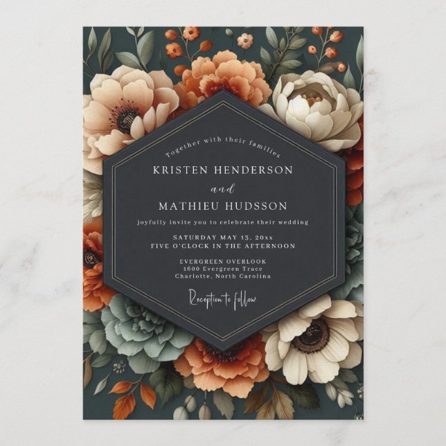 Invitación Boda Otoñal Ilustre de Terracota (Anverso)